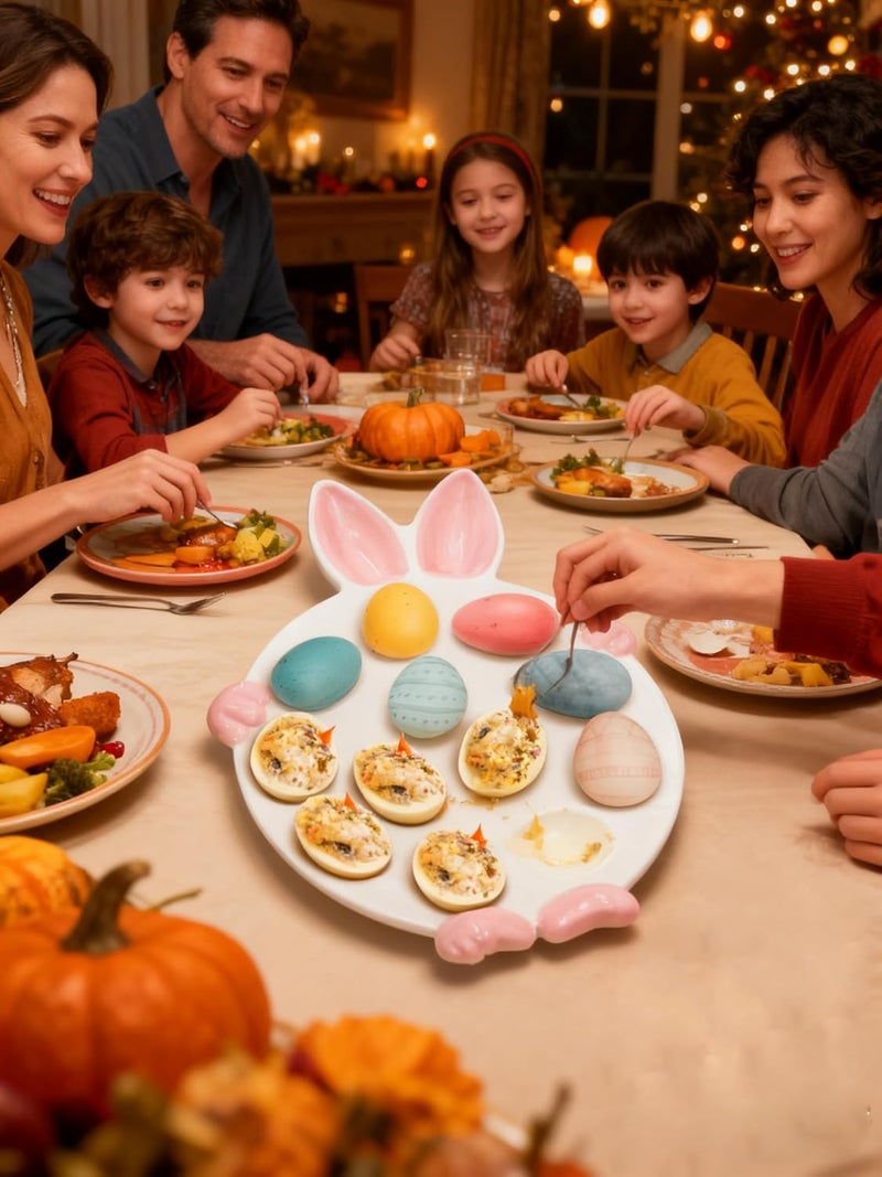 AceList Ceramic Deviled Egg Platter with 12 Slots, Cute Thanksgiving Serving Tray for Appetizers, Holiday Table Decor, Includes Piping Tools for Easy Filling - Image 3